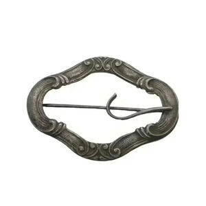 Antique Victorian Buckle Brooch Sash Pin Repousse Art Nouveau Sterling Silver